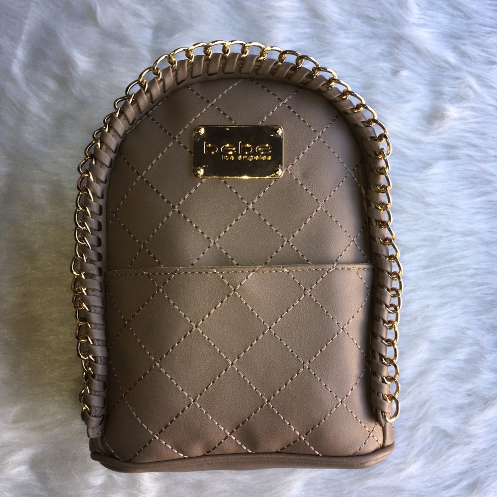 BEBE JULIA MINI BACKPACK WITH GOLD CHAIN DETAIL BEIGE TAUPE NWT